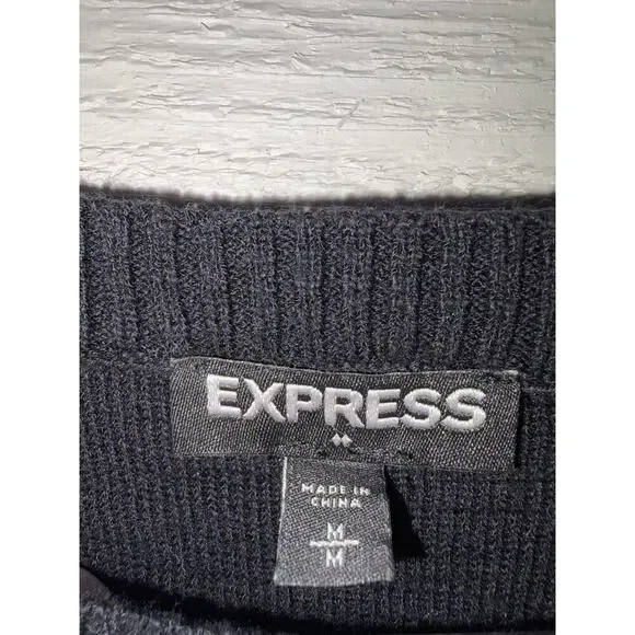 Express Black & White Striped Sweater Dress Size M Long Sleeve Fit & Flare - Picture 4 of 7